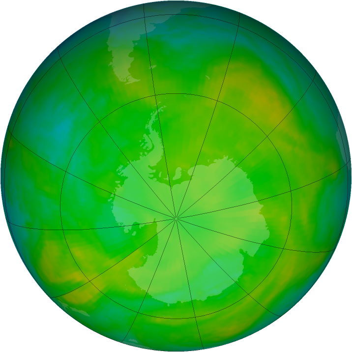 Antarctic ozone map for 13 December 1982
